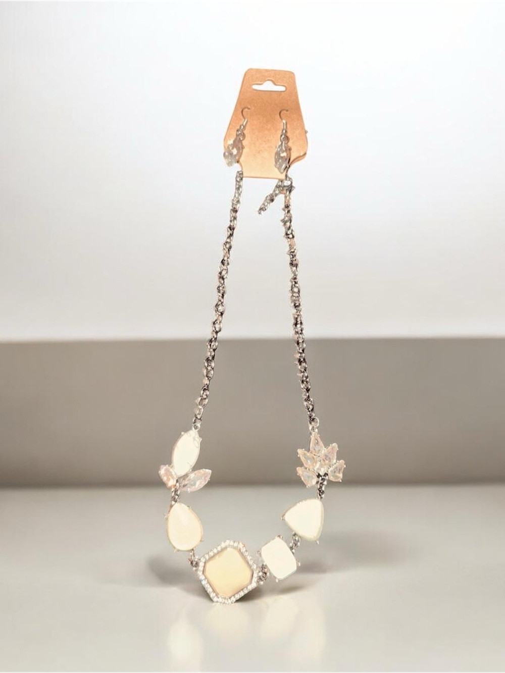 Elegant Cream Statement Necklace and Earring Set and bracelet